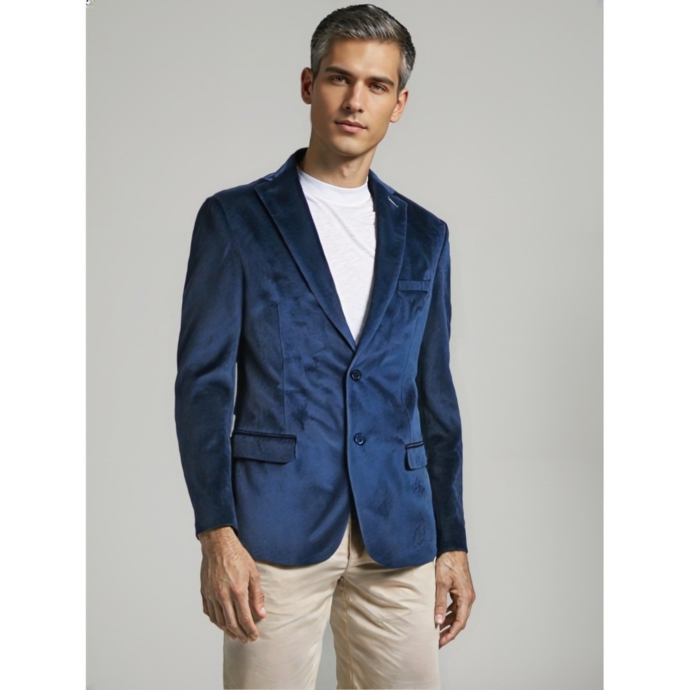 Alfani Velvet Blazer Men 40R Blue Slim Fit Sport Coat Dinner Jacket Polished NWT